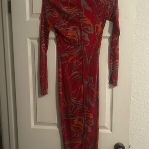 Elegant Red and Orange mesh Swirl Dress